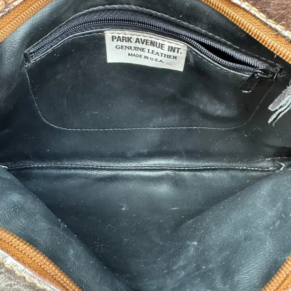 Vintage Park Avenue International Brown Crinkled Metallic Leather Clutch 80's